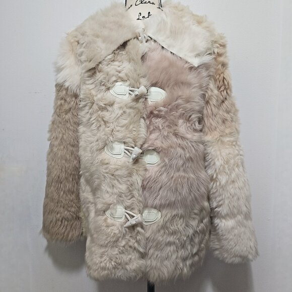 NewReal Toscana Sheepskin Lamb Fur Coat Jacket Beige Tan Taupe Teddy Bear Toggle - Picture 1 of 5